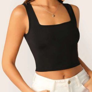 Black Solid Fitted Crop Top